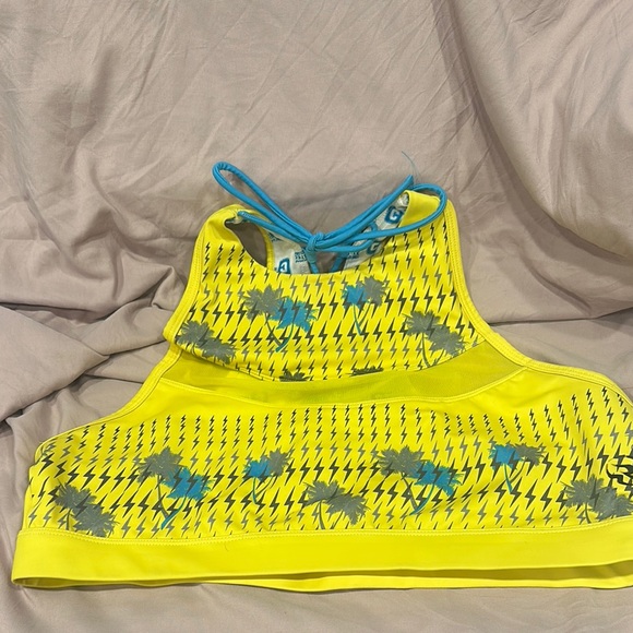The Chestee Vibrant Yellow and Blue Mesh Sports Bra - Picture 1 of 4